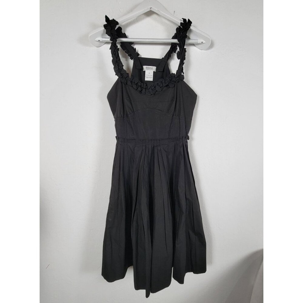 Sonia By Sonia Rykiel Black Ruffle Strap Sleeveless Pleated Dress Size 40 Cotton